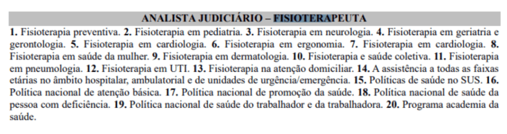 Conteúdo especifico para fisioterapeuta - Analista judiciário.